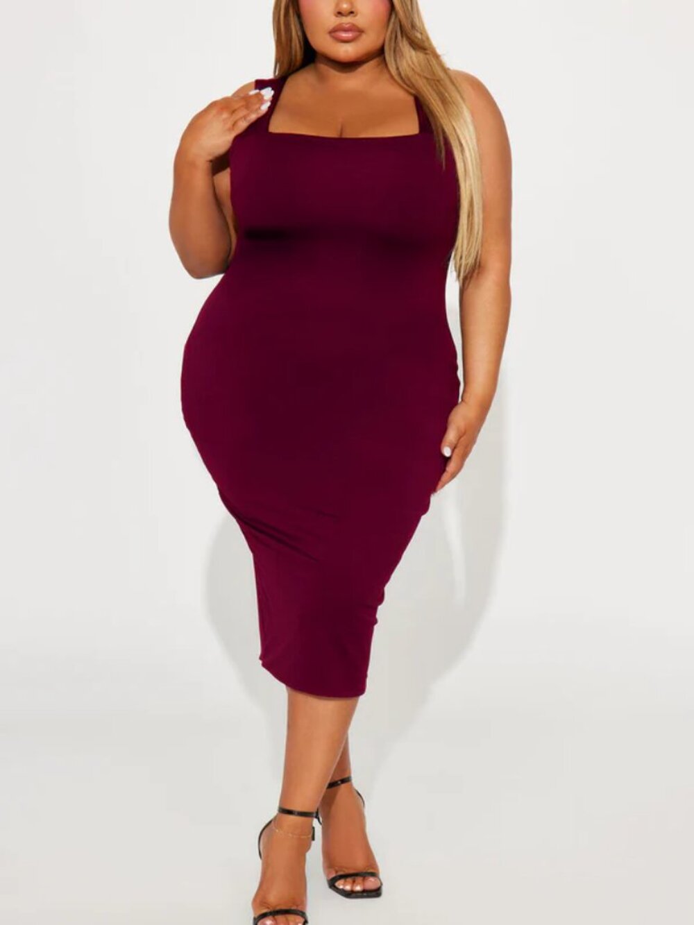 Fashion Colette Wine Double Lined Midi Dress Sleeveless Square Neck 1X NWT
